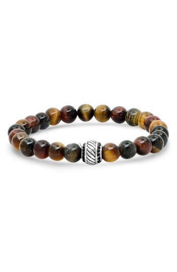 Hmy Jewelry Stainless Steel Tiger's Eye Beaded Stretch Bracelet