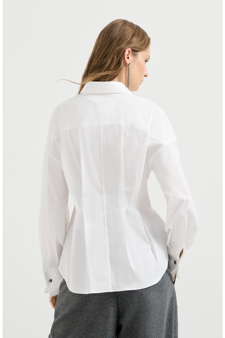 Stretch Cotton Poplin Pleated Shirt, Alternate, color, White
