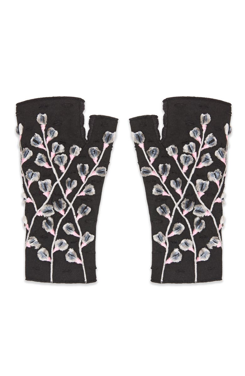 Feelgoodz Women's Artisan Crafted Fleece Lined Azalea Fingerless Gloves, Main, color, Noir