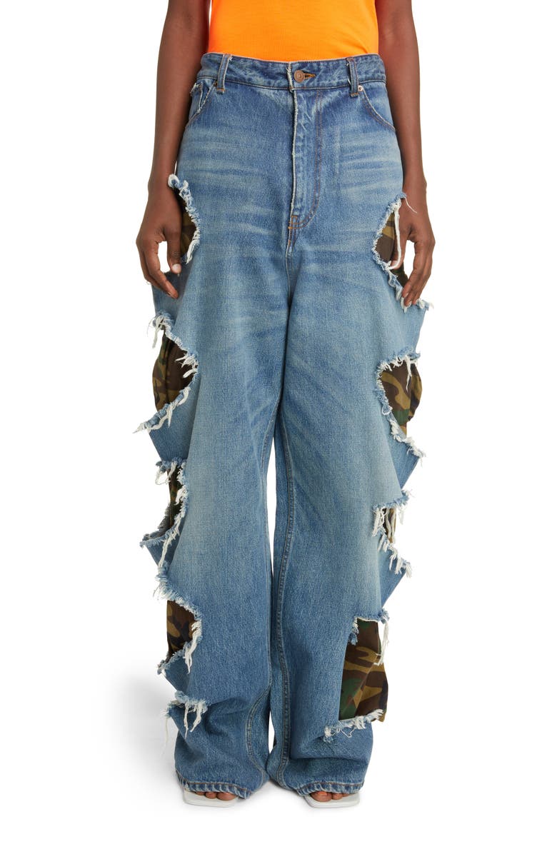 Balenciaga Slashed Organic Cotton Baggy Jeans, Main, color,