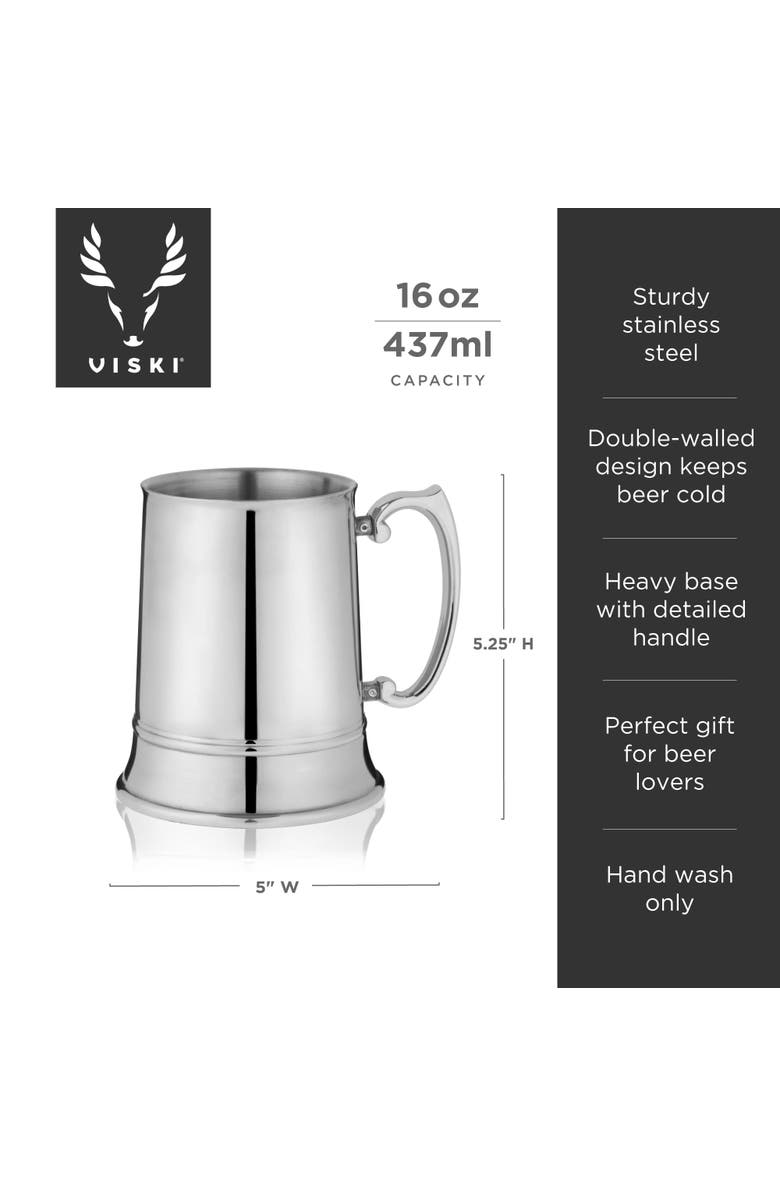 Viski Beer Stein in Stainless Steel, Alternate, color, Silver