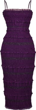 HOUSE OF CB Solana Pleated Ruffle Sequin Body-Con Dress