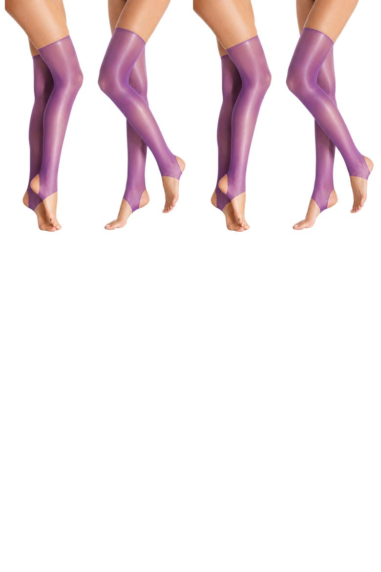 4-Pack Women's Stirrup Thigh High Colored Cocktail Stockings, Main, color, Purple
