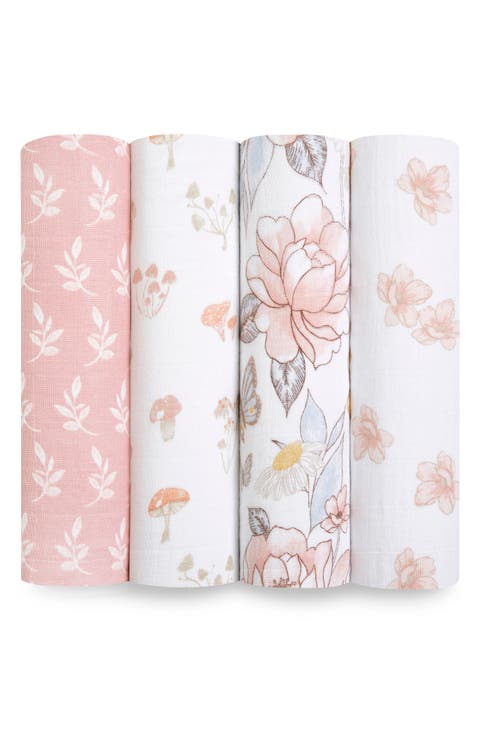 Assorted 4-Pack Organic Cotton Muslin Swaddling Cloths