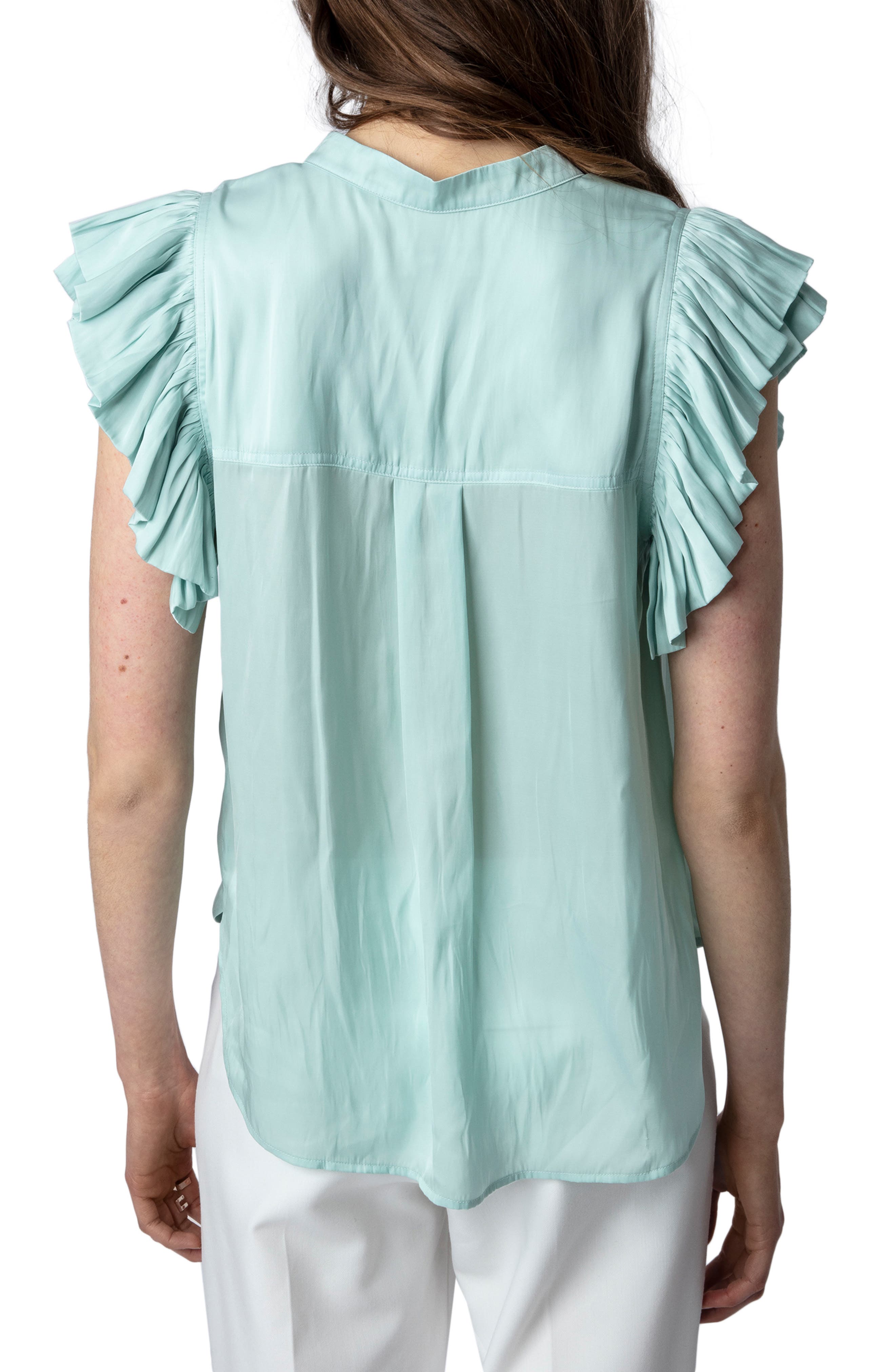 Tiza Ruffle Satin Button-Up Blouse - image 4