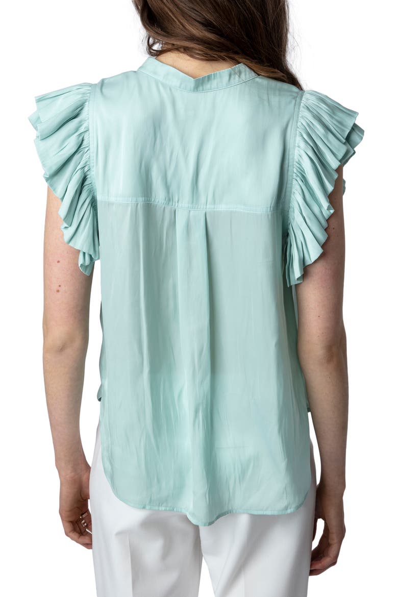Tiza Ruffle Satin Button-Up Blouse, Alternate, color, CELADON