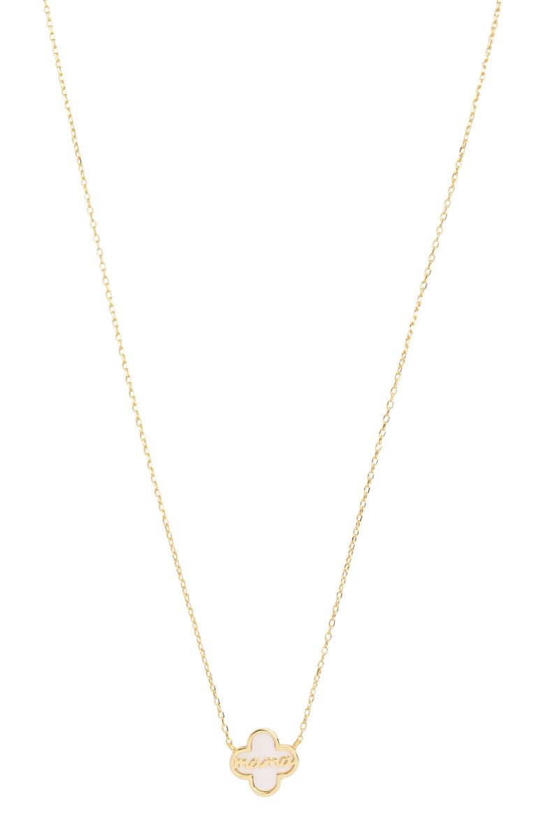 Mother of Pearl Clover Mama Pendant Necklace, Main, color, GOLD