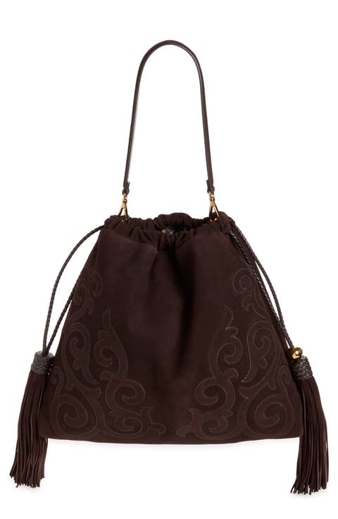 Large Kalispera Tassel Suede Shoulder Bag