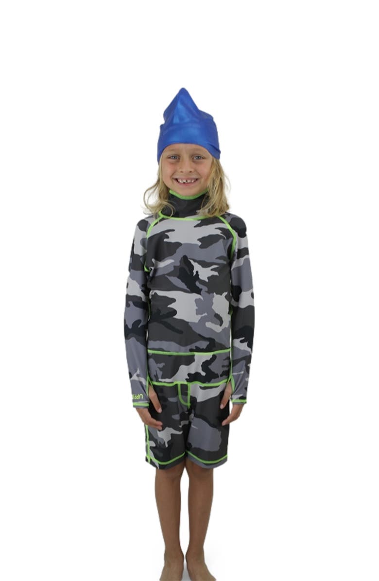 TUTUBLUE Boys' One-Piece Swimsuit - UPF 50+, Alternate, color, Light Gray Camo