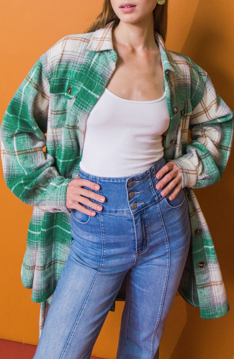 FLYING TOMATO Plaid Shirt Jacket, Alternate, color, Green