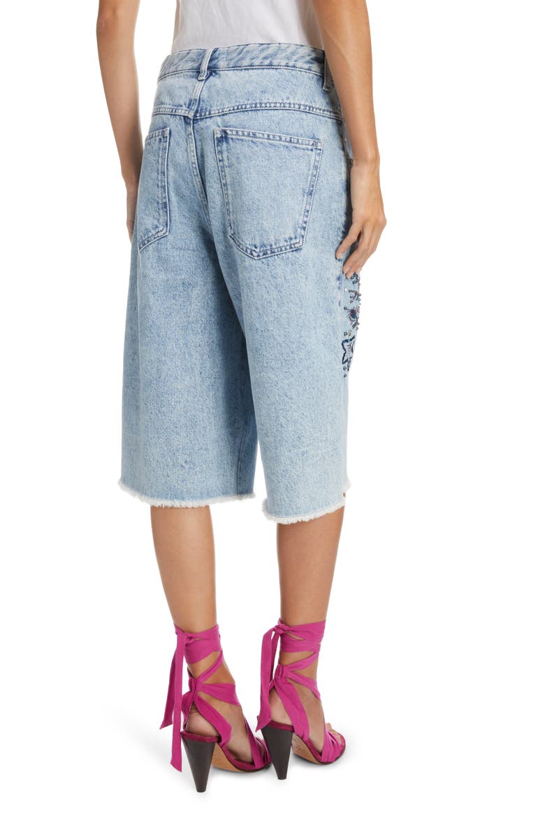 Natayal Embroidered Denim Bermuda Shorts, Alternate, color, LIGHT BLUE