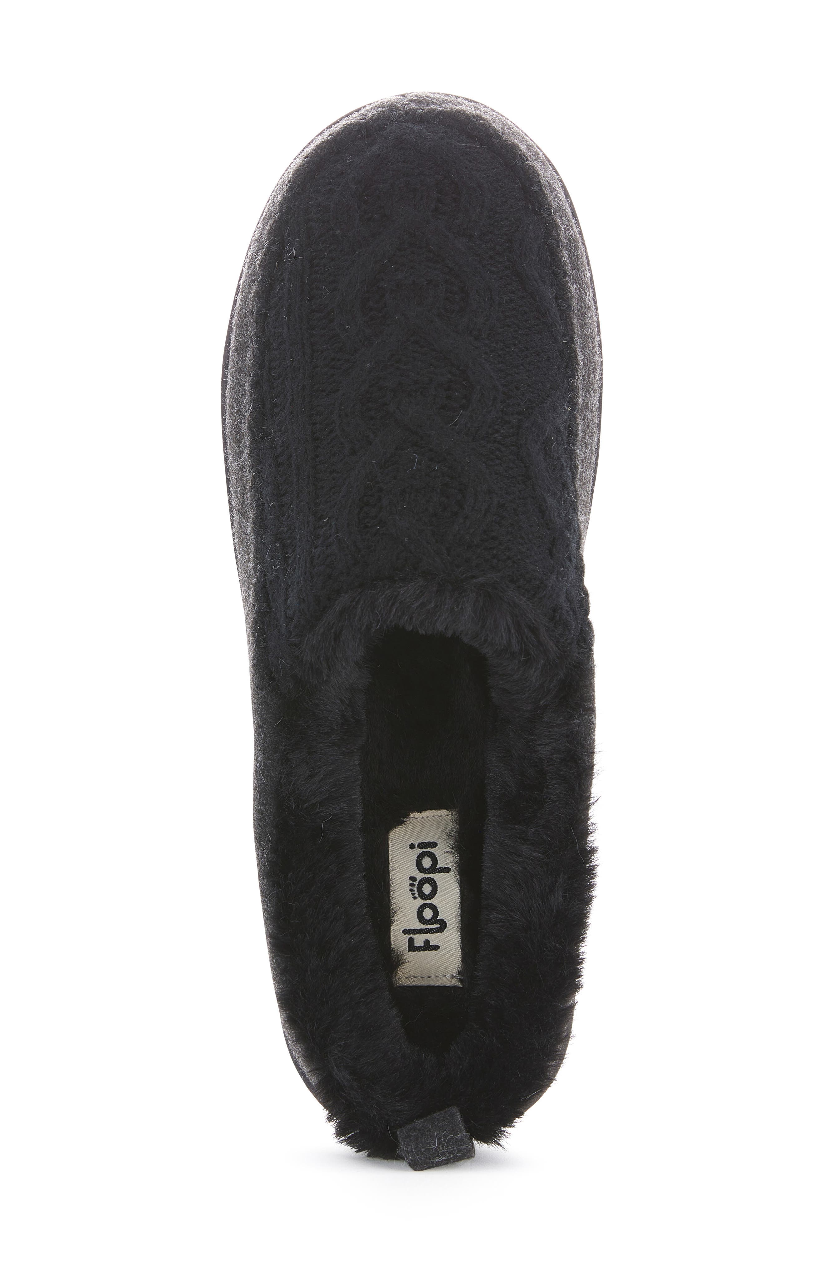FLOOPI Tori Cable Knit Faux Shearling Slipper, Alternate, color, Black