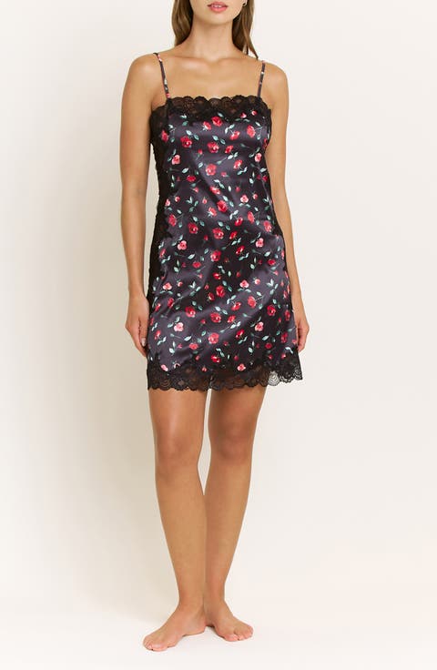 Garden of Eden Lace Trim Satin Chemise