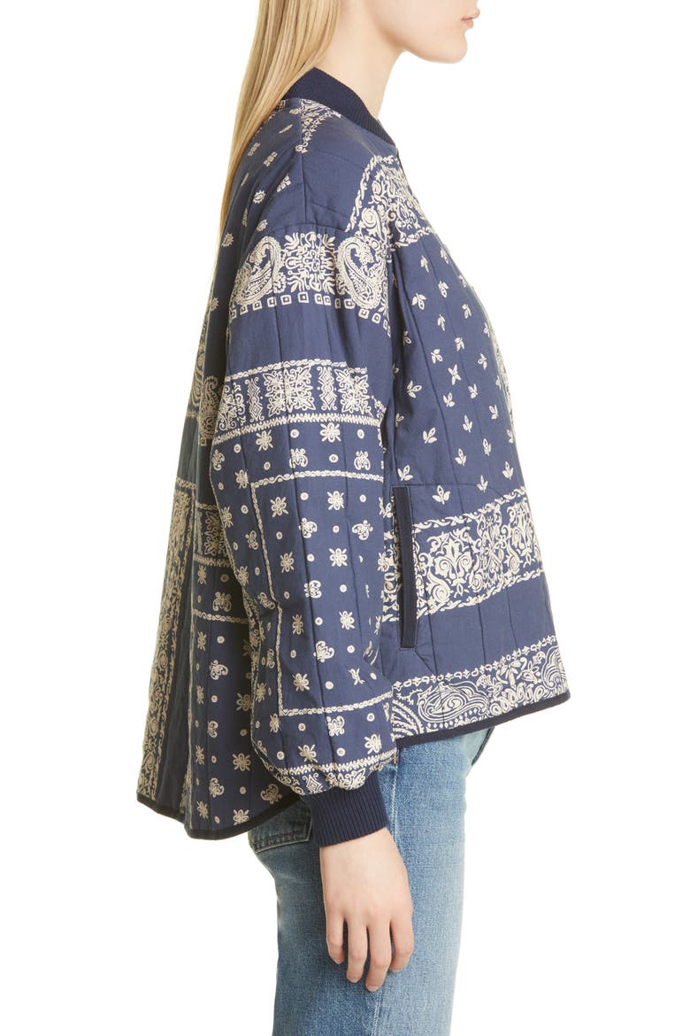 The Bandana Print Quilted Bomber Jacket, Alternate, color, NAVY BANDANA PRINT