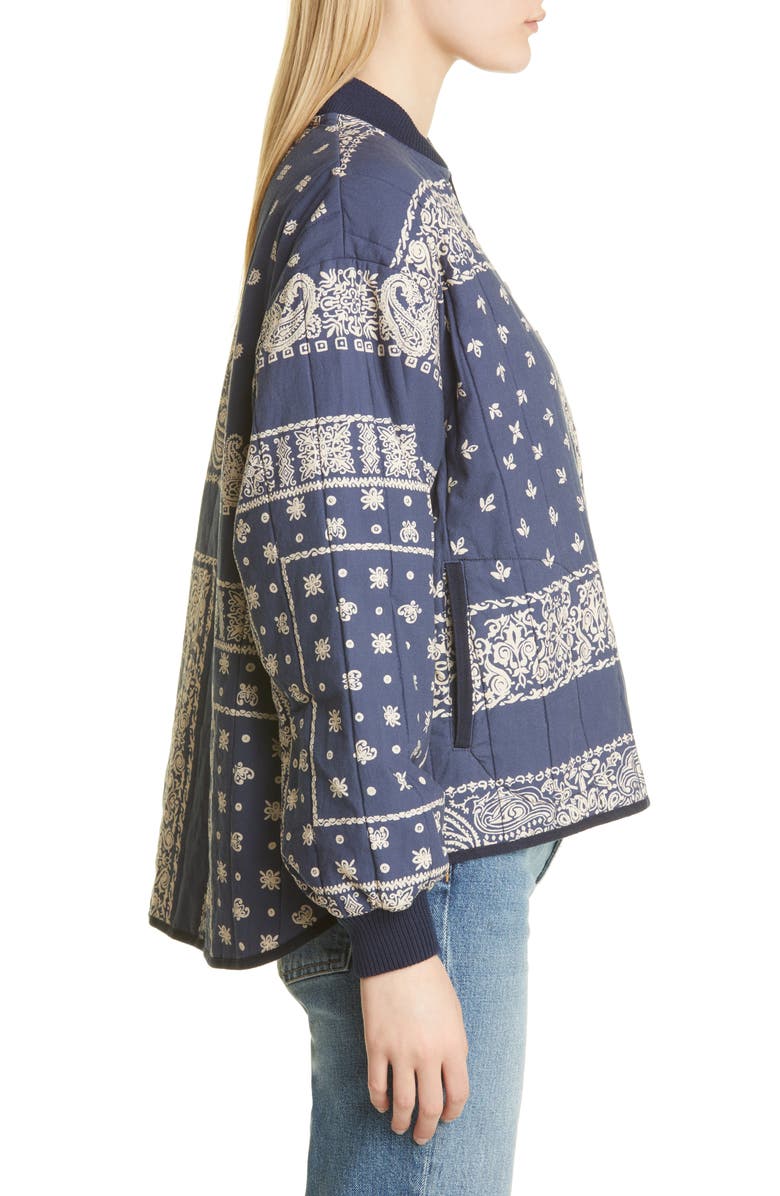 THE GREAT. The Bandana Print Quilted Bomber Jacket, Alternate, color,