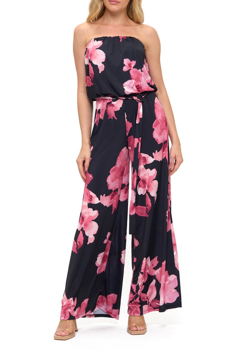 Printed Strapless Wide Leg Jumpsuit, Alternate, color, NAVY