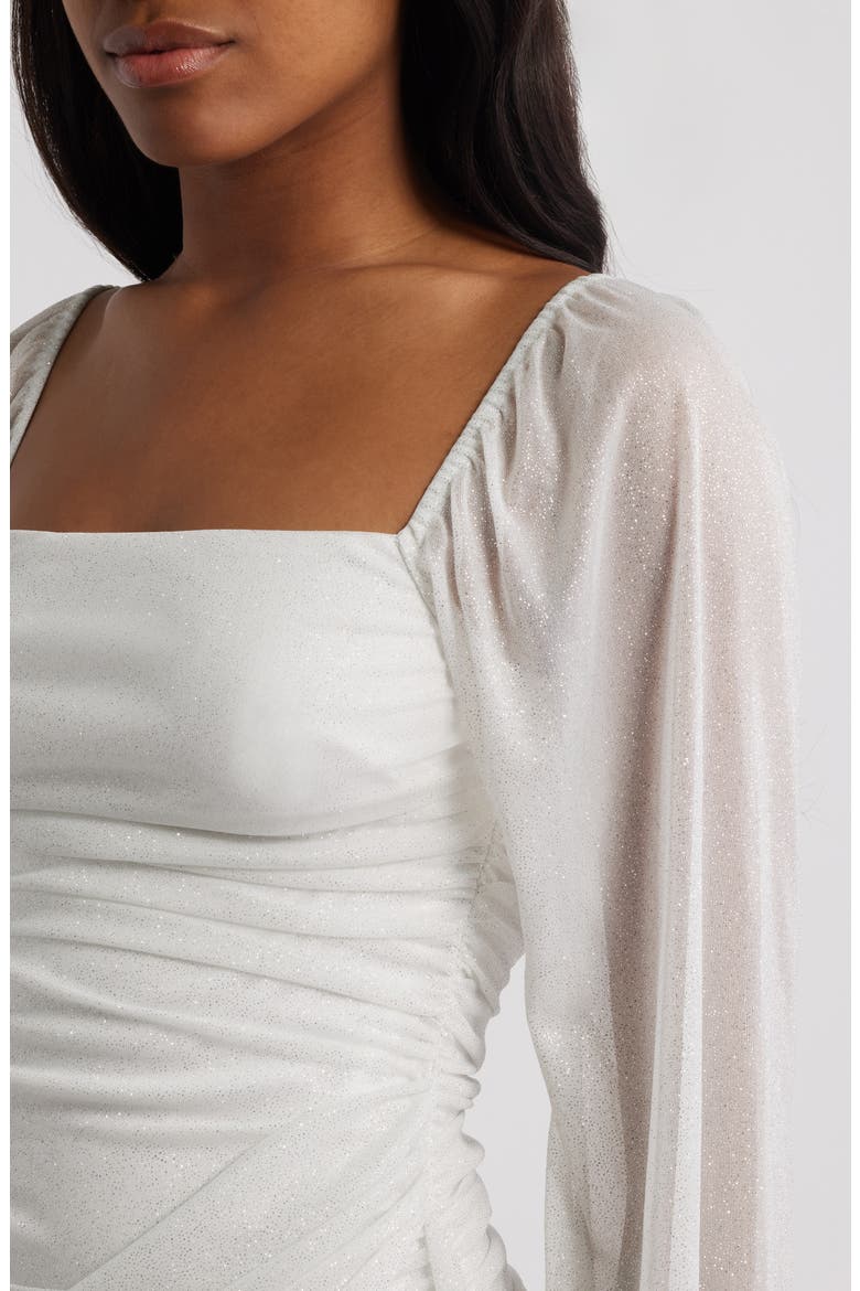 Metallic Drape Front Long Sleeve Minidress, Alternate, color, WHITE