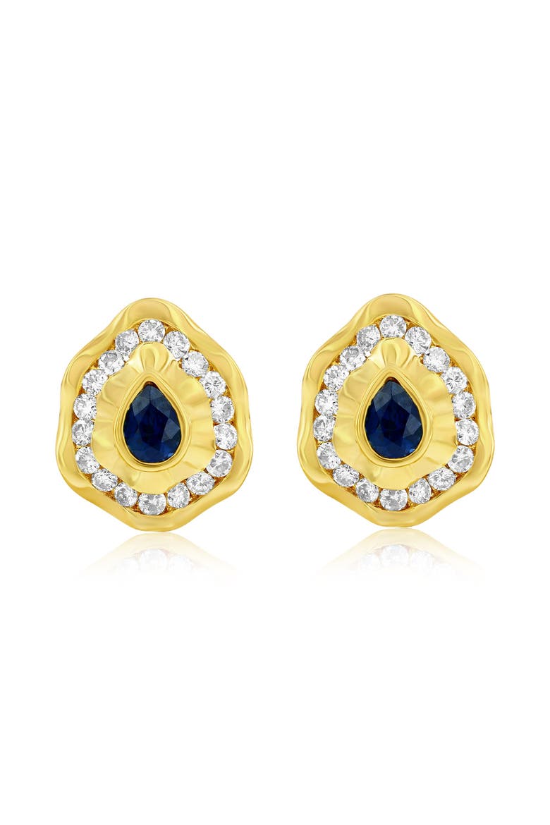 14K Gold Pear-Cut Sapphire & Diamond Stud Earrings, Main, color, Blue