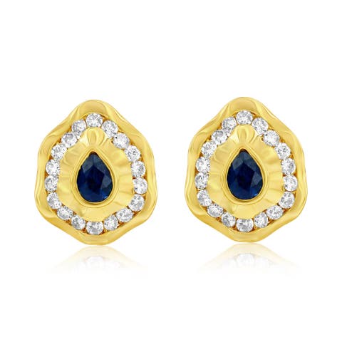 14K Gold Pear-Cut Sapphire & Diamond Stud Earrings