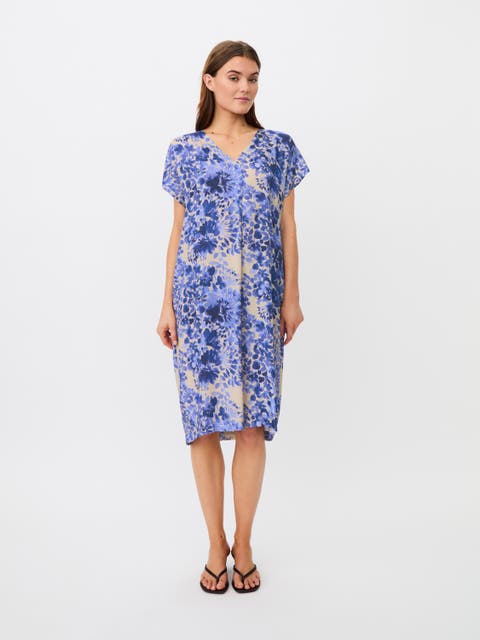 MaOdetto V-Neck Floral Midi Tunic Dress