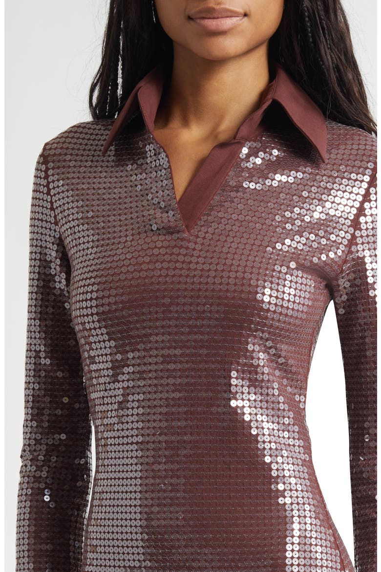 Long Sleeve Sequin Jersey Dress, Alternate, color, CHOCOLATE