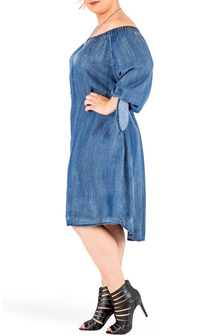 Julie Off the Shoulder Denim Dress, Alternate, color, FROZEN POND