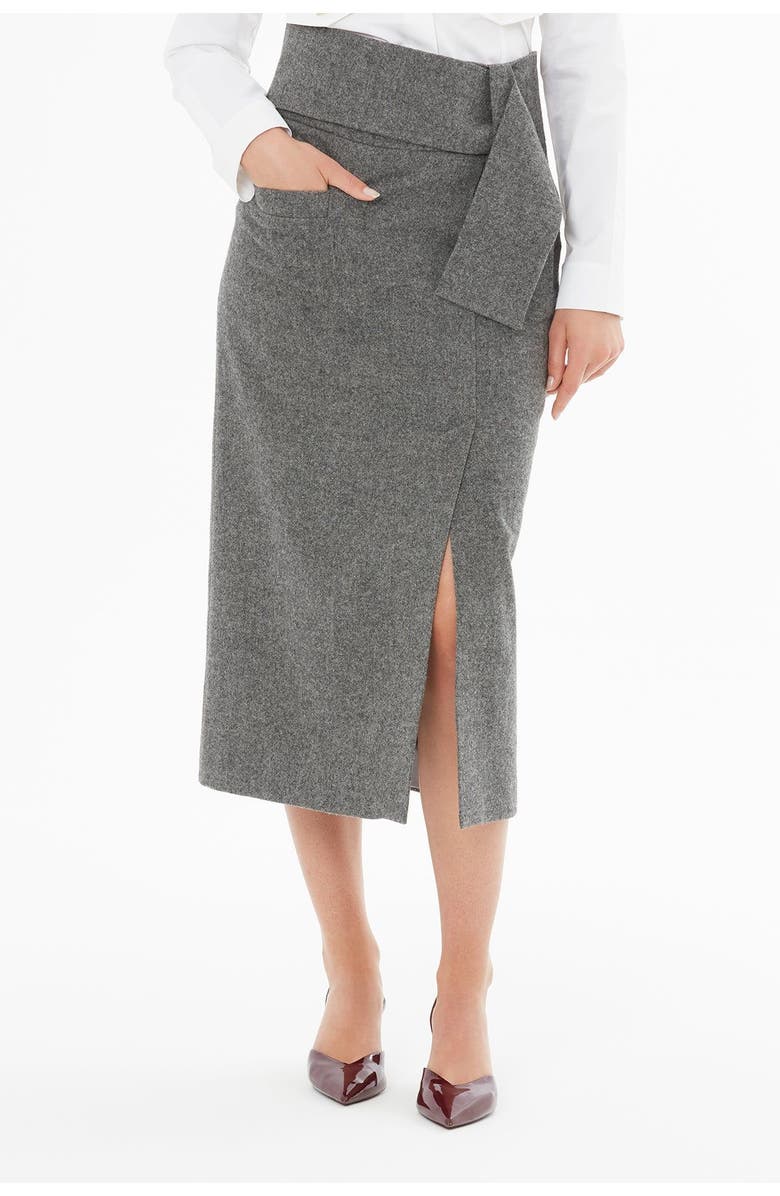 Gizia Pencil Skirt with Slit and Belt Detail, Alternate, color, Grey