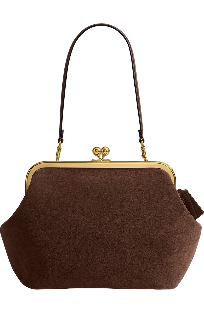COACH Kiss-lock Frame 27 Suede Clutch, Main, color, Dark Chocolate