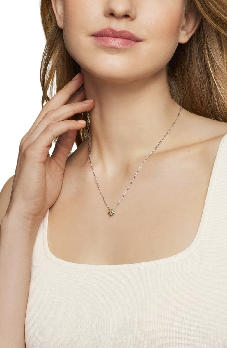 David Yurman Cable Cookie Classic Heart Necklace with 18K Yellow Gold, Alternate, color, Silver