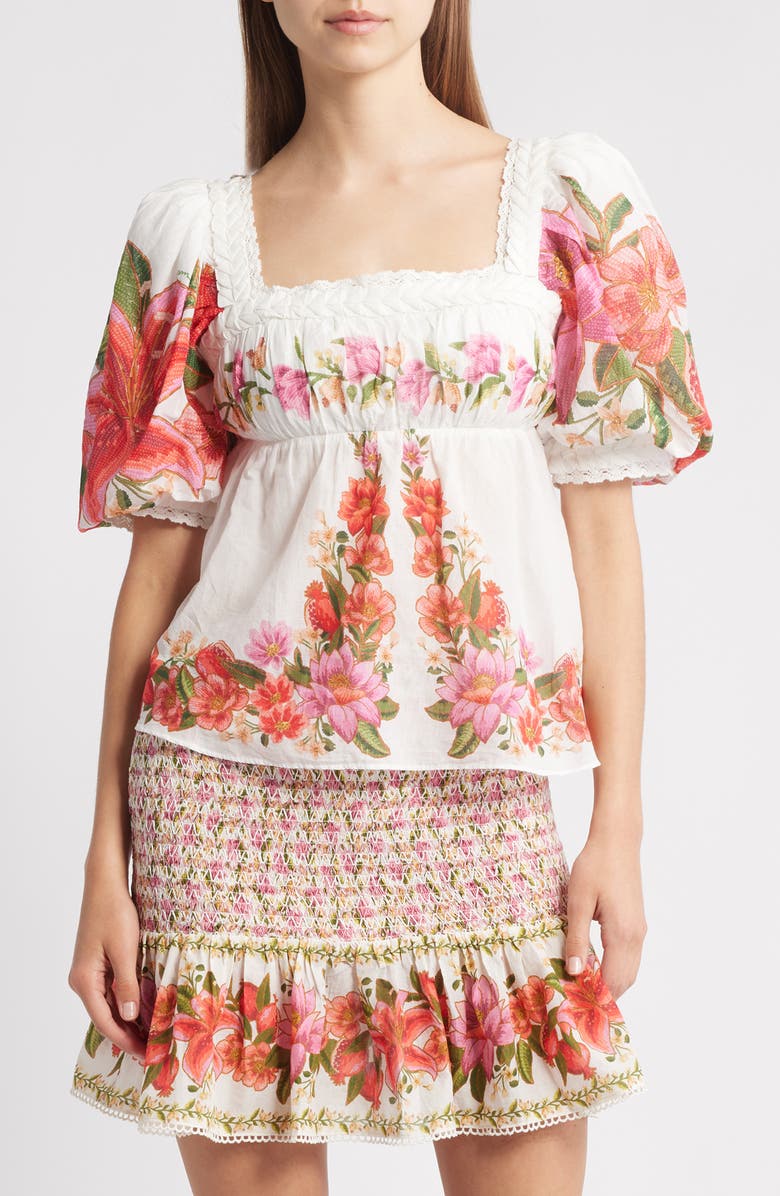 FARM Rio Floral Print Top, Main, color, Off-White
