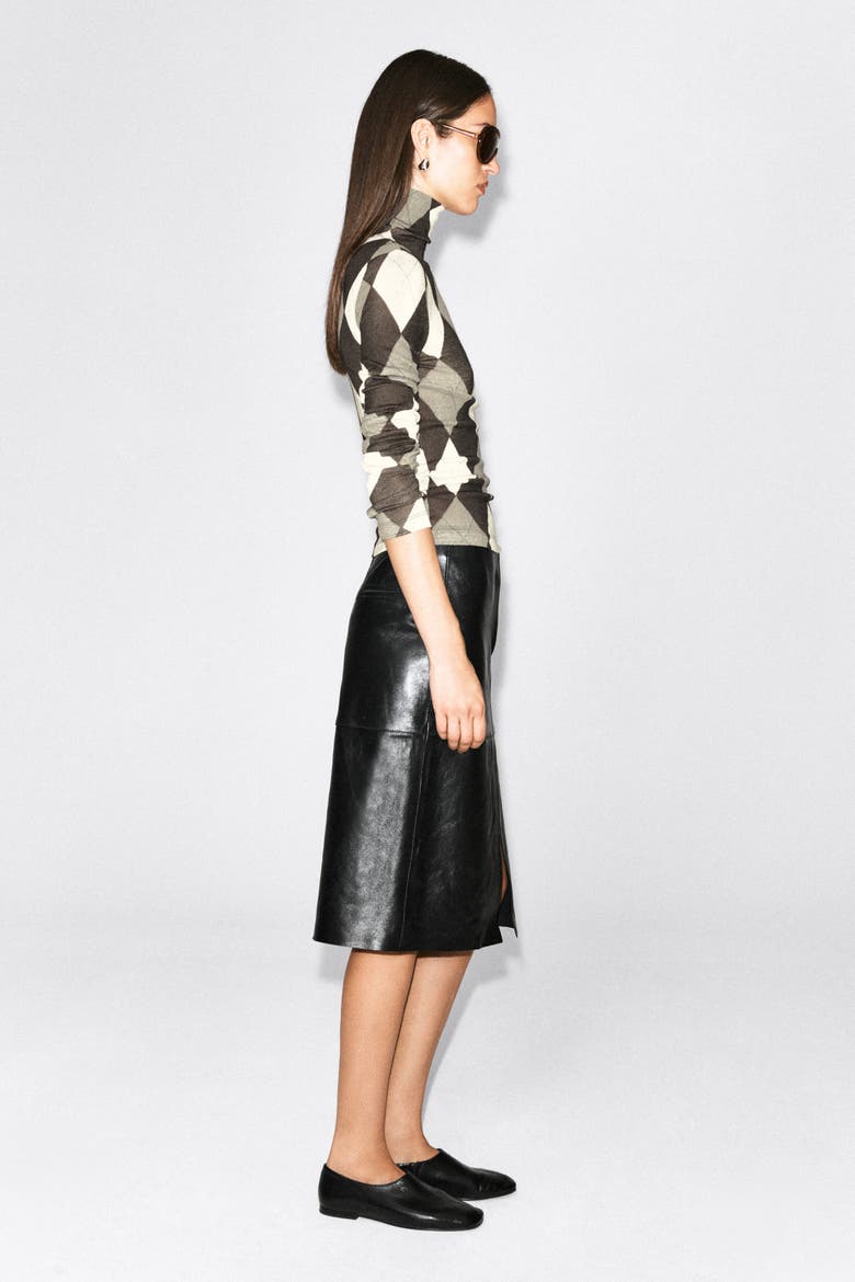 Merino Wool Turtleneck Top, Alternate, color, BROWN / CREAM / ARGYLE
