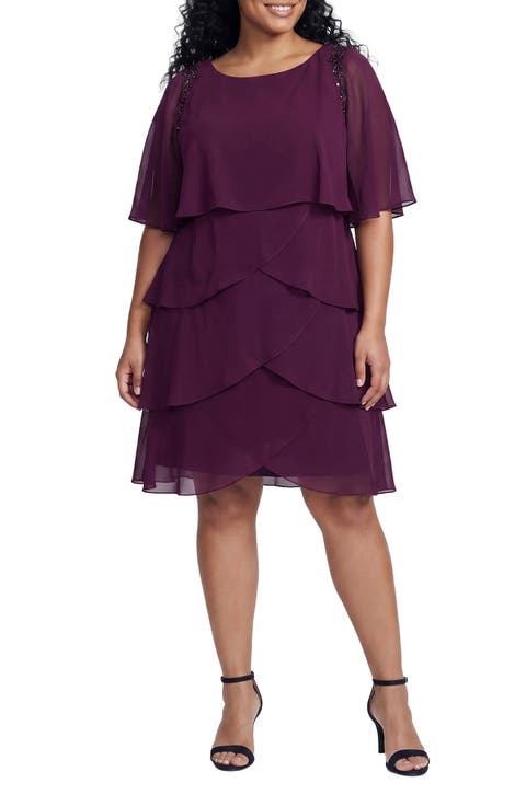 Cape Overlay Beaded Cocktail Dress