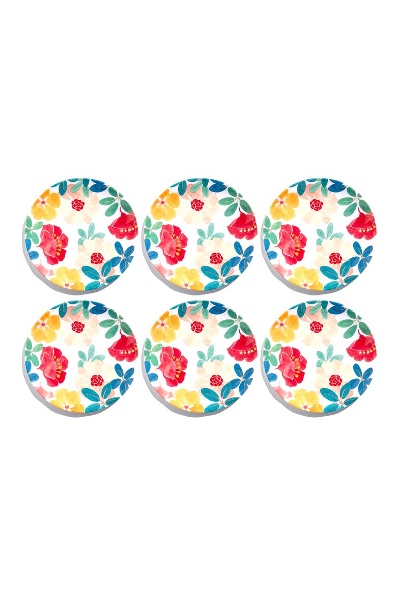 Audrey Floral Set of Six Melamine Plates, Main, color, MULTI