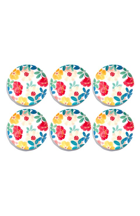 Audrey Floral Set of Six Melamine Plates
