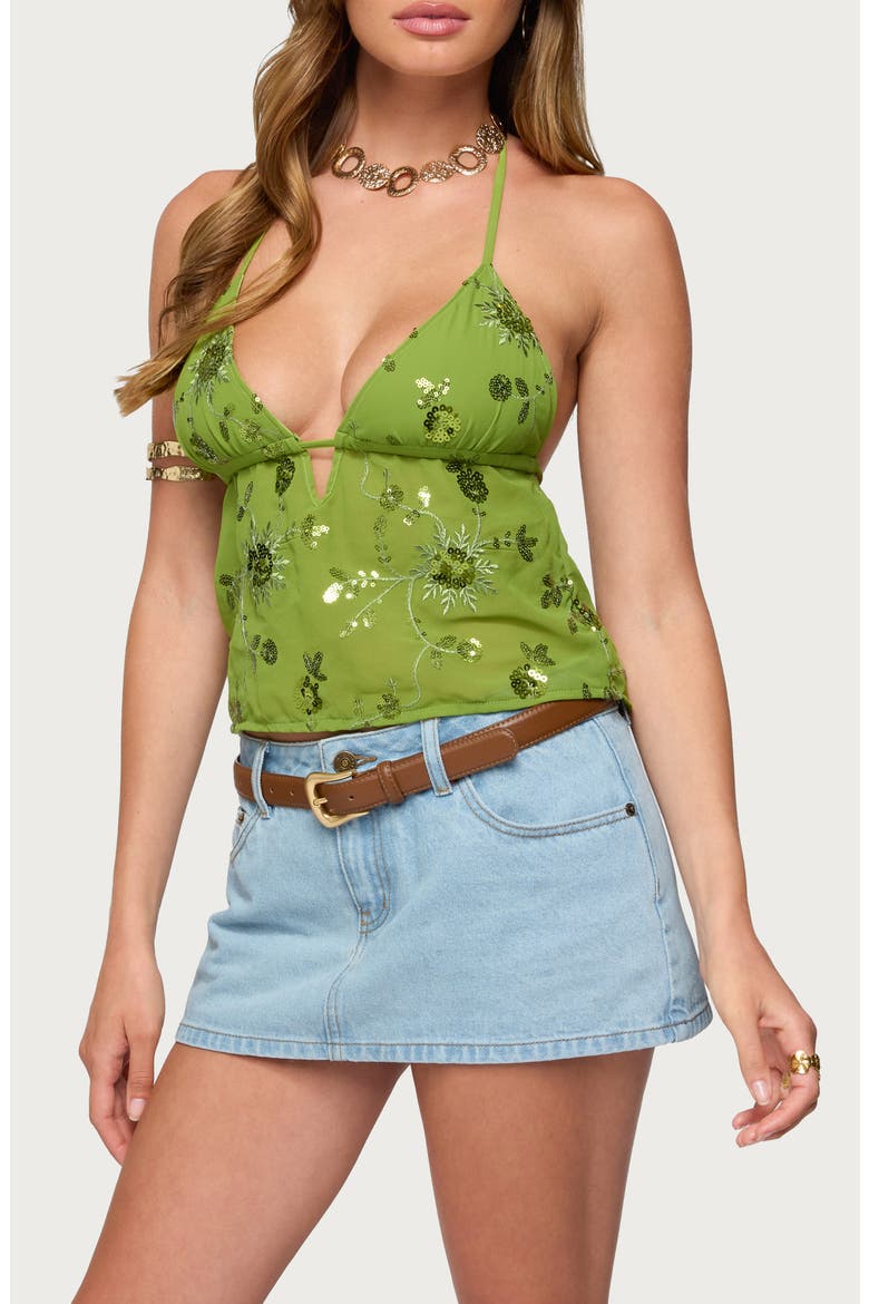 Kiki Sequin Halter Top, Alternate, color, GREEN
