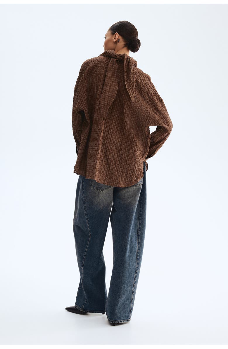 H&M Seersucker shirt with scarf, Alternate, color, Brown