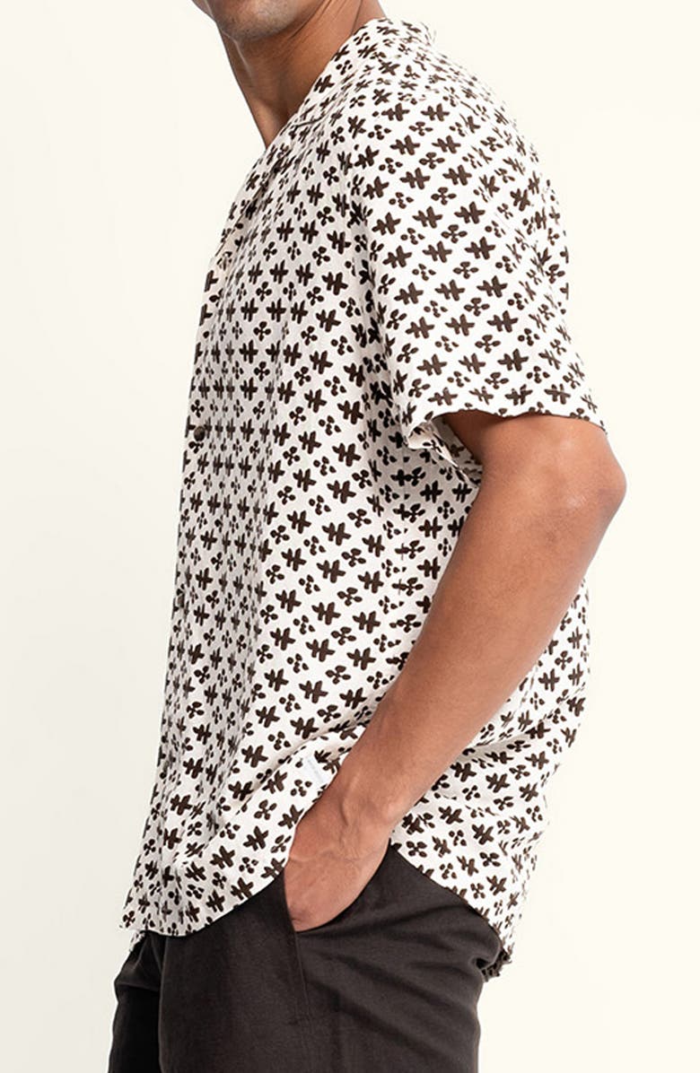 AUTO-REPLY<sup>™</sup> Alex Printed Linen Blend Camp Shirt, Alternate, color, Saltstone/ Ivory