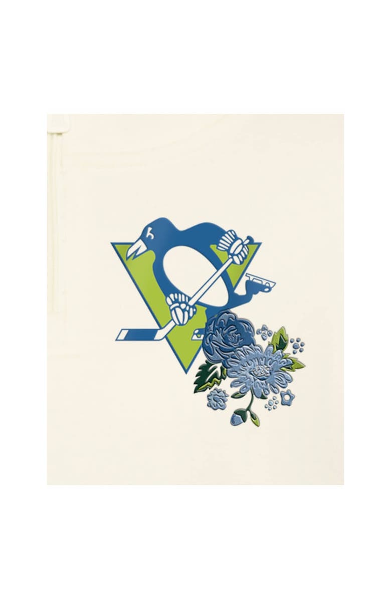 New Era Women's New Era Cream Pittsburgh Penguins Glam Game Quarter-Zip Cropped Floral Hoodie Pullover, Alternate, color, Cream