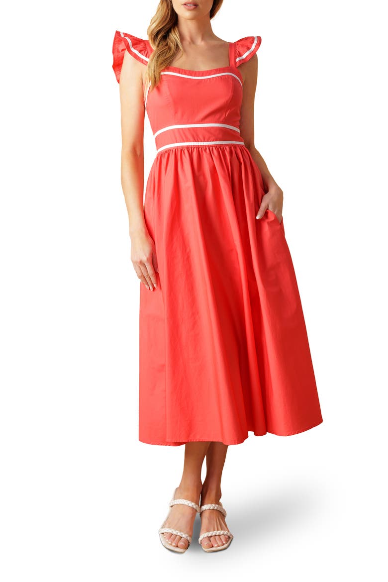 Piped Cotton Sundress, Main, color, CORAL