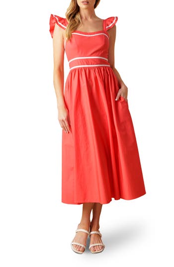 Flying Tomato Piped Cotton Sundress In Coral
