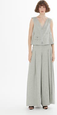 Gizia Green Sleeveless Pocket Linen Blouse