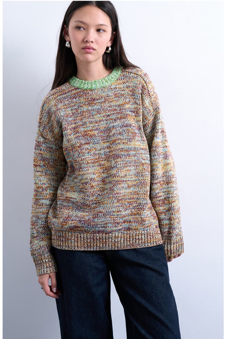 Twist Yarn Contrast Crewneck Sweater, Main, color, LIGHT GREEN MULTI