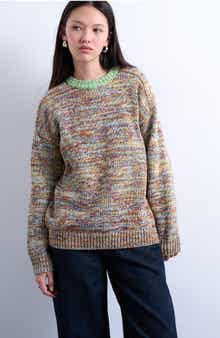 Twist Yarn Contrast Crewneck Sweater