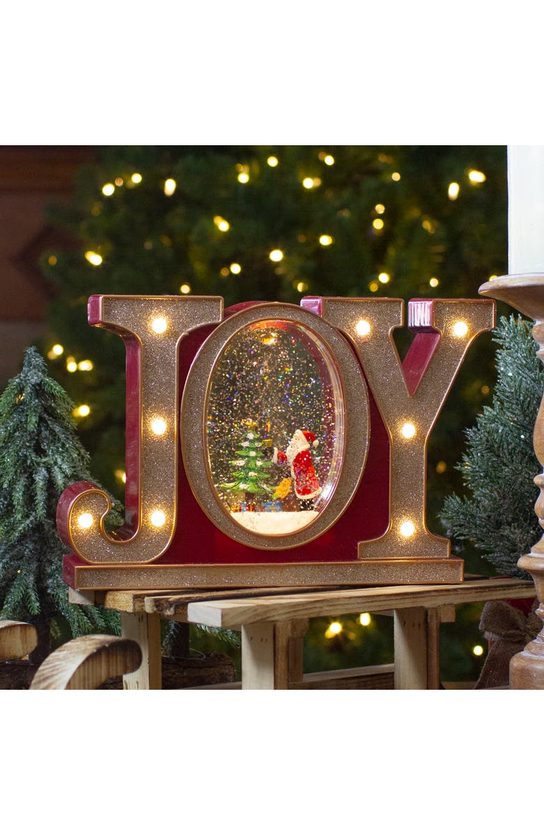 Northlight LED Lighted Joy Christmas Glitter Snow Globe - 11" - Red and Gold, Alternate, color, Red