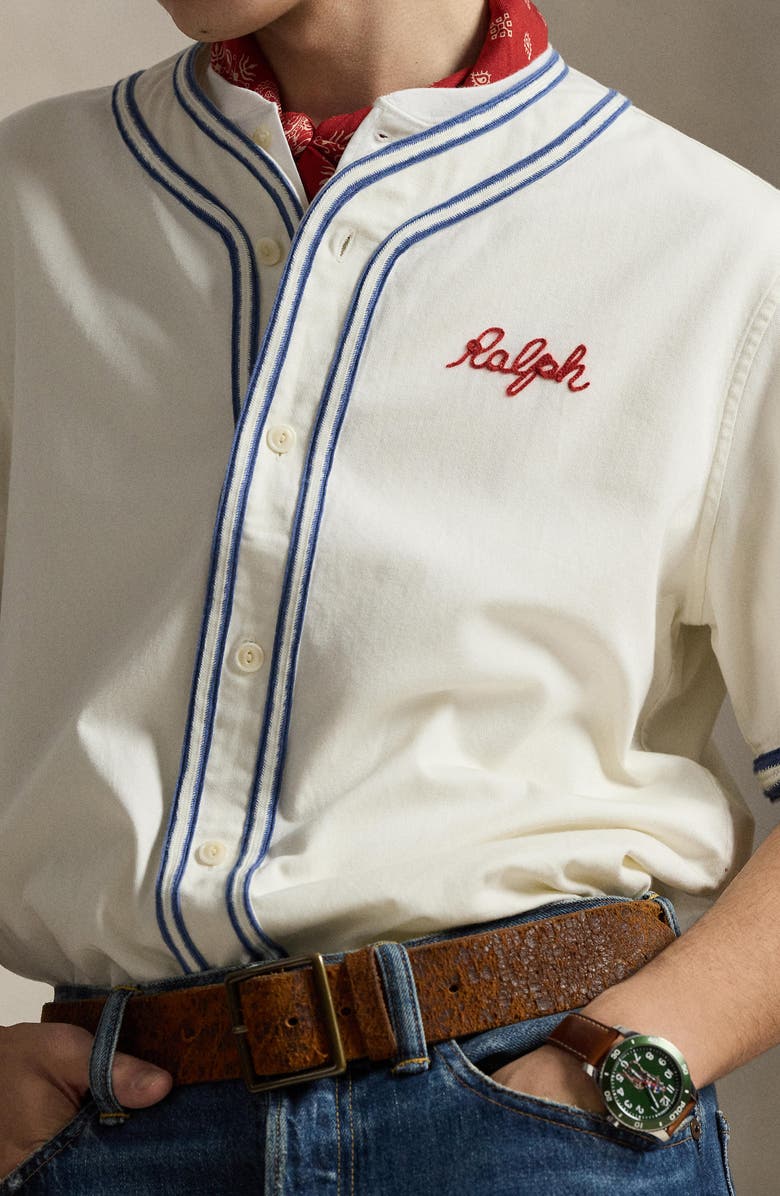 Polo Ralph Lauren Classic Fit Baseball Shirt, Alternate, color, Warm White W/ Blue Heaven