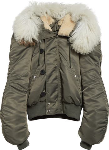 【BAON】Harmin fur hood reversible jumper Mini Jordan Rabbit Hooded Bomber Jacket with Fox Trim in