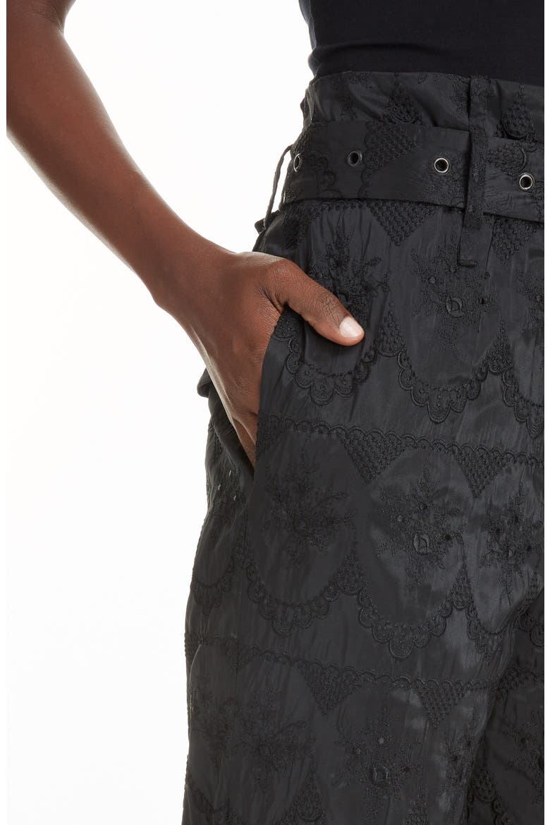 Embroidered Taffeta Paperbag Waist Trousers, Alternate, color, BLACK