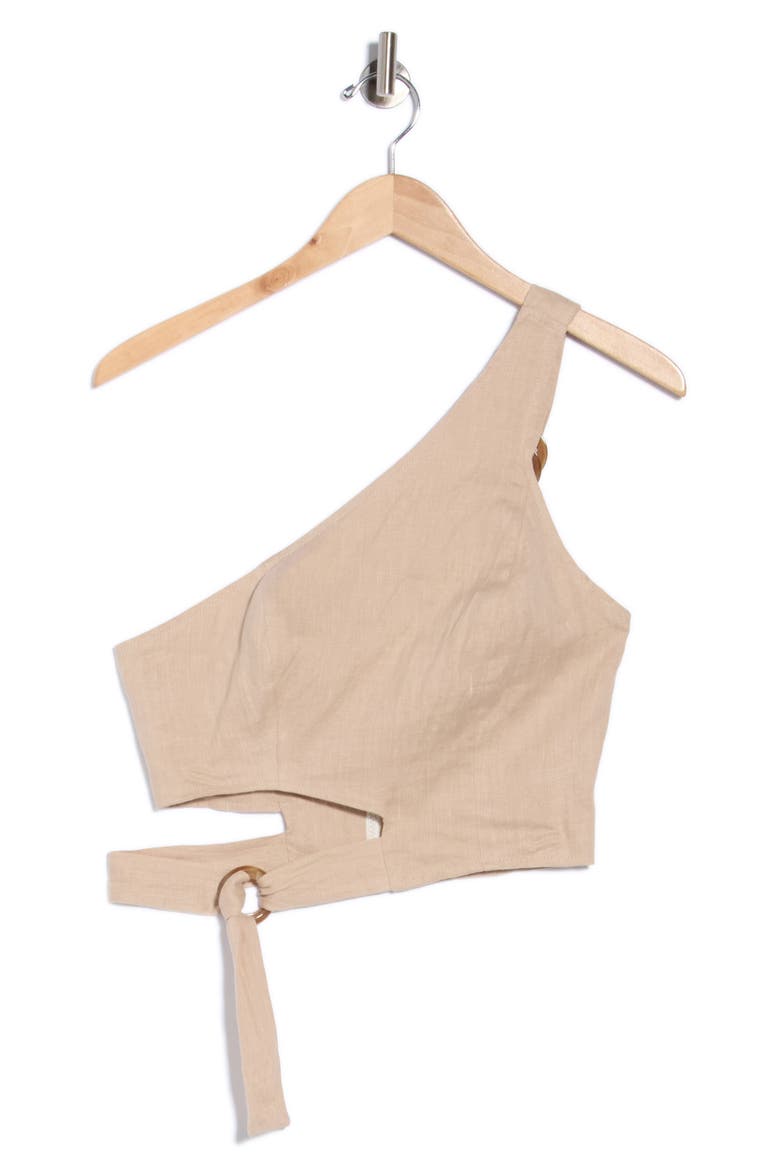 Gaia One-Shoulder Linen Crop Top, Main, color, NATURAL