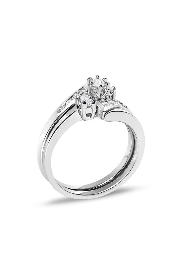 14K White Gold 3/8 Cttw Diamond Swirl Engagement Bridal Ring Set, Alternate, color, White Gold