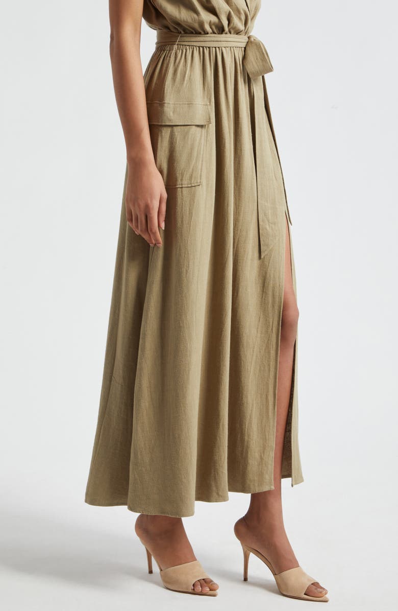 L'AGENCE Mayer Military Faux Wrap Maxi Dress, Alternate, color, Covert Green